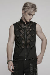 Black Stand Collar Stitching Mesh Men's Punk Vest